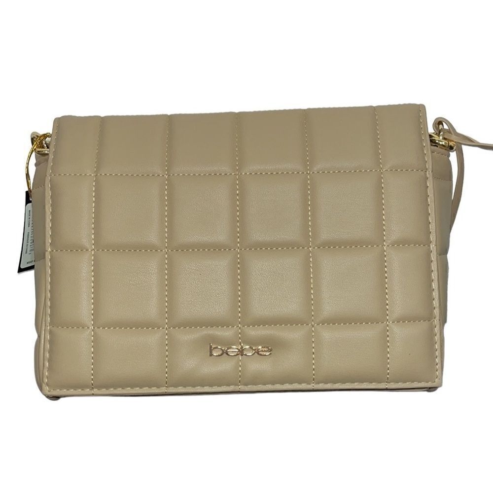Bebe Beige Chica Quilted Faux Leather Crossbody Bag